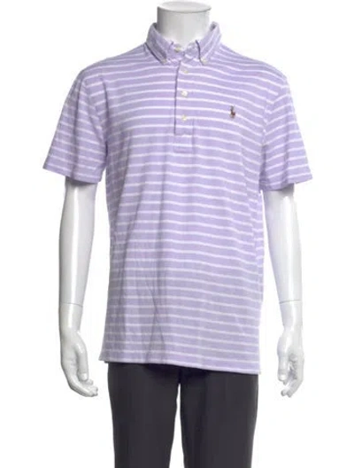 Pre-owned Polo Ralph Lauren Striped Collar Polo Shirt In Purple