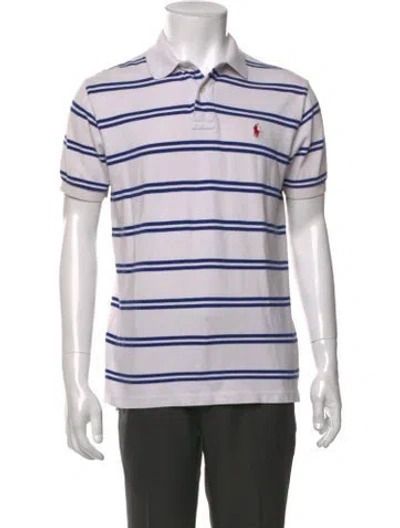Pre-owned Polo Ralph Lauren Striped Collar Polo Shirt In White