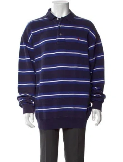Pre-owned Polo Ralph Lauren Striped Collar Polo Sweater In Blue
