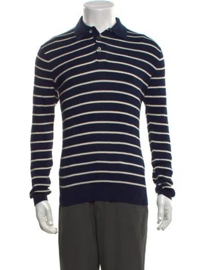 Pre-owned Polo Ralph Lauren Striped Collar Polo Sweater In Blue