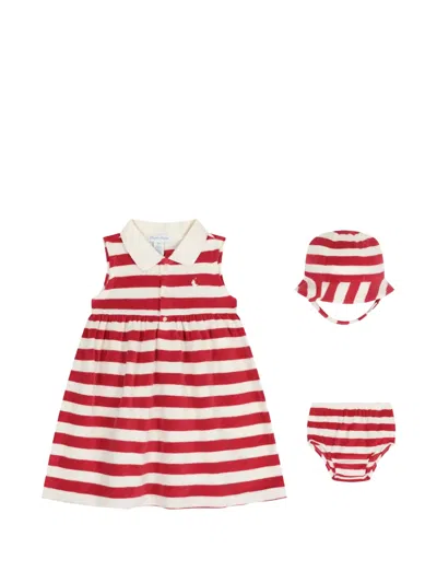Polo Ralph Lauren Babies' Striped Collared Dress Set (set Of Three) In Red