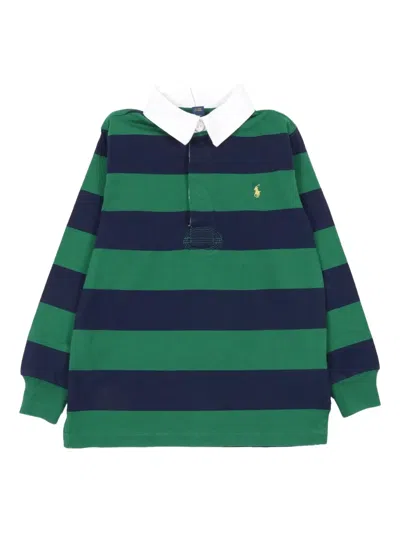 Polo Ralph Lauren Kids' Striped Collared Polo Shirt In Green