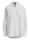 Polo Ralph Lauren Striped Collarless Blouse In White