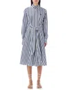 Polo Ralph Lauren Striped Cotton Belted Shirtdress In Blue