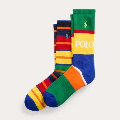 Polo Ralph Lauren Striped Cotton-blend Crew Sock 2-pack In Multi