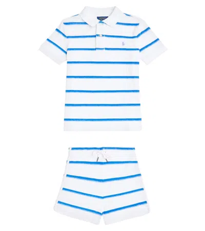 Polo Ralph Lauren Kids' Striped Cotton-blend Polo Shirt And Shorts Set In White