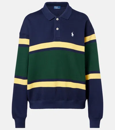 Polo Ralph Lauren Striped Cotton-blend Polo Shirt In Blue