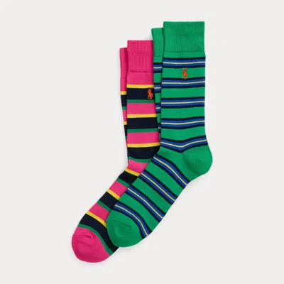 Polo Ralph Lauren Striped Cotton-blend Trouser Sock 2-pack In Green/pink