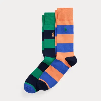 Polo Ralph Lauren Striped Cotton-blend Trouser Sock 2-pack In Orange/ Green