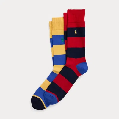 Polo Ralph Lauren Striped Cotton-blend Trouser Sock 2-pack In Red/yellow