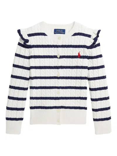 Polo Ralph Lauren Kids' Striped Cotton Cardigan In White