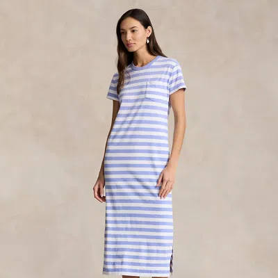 Polo Ralph Lauren Striped Cotton Crewneck Pocket Tee Dress In Blue