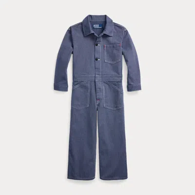 Polo Ralph Lauren Kids' Striped Cotton Denim Coverall In Tolbert Wash