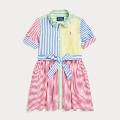 Polo Ralph Lauren Kids' Striped Cotton Fun Shirtdress In Rot
