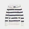 Polo Ralph Lauren Striped Cotton Zip-up Hoodie In White/newport Navy