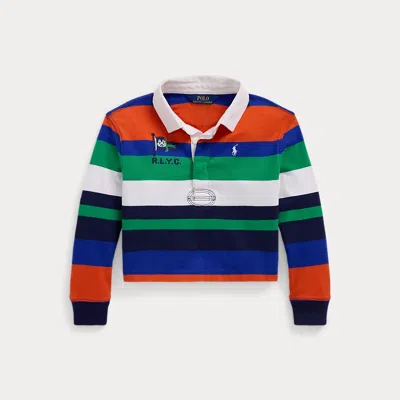 Polo Ralph Lauren Kids' Striped Cotton Jersey Boxy Rugby Shirt In Multi/white