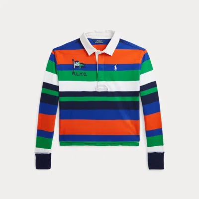 Polo Ralph Lauren Kids' Striped Cotton Jersey Boxy Rugby Shirt In Multi/white