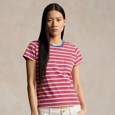 Polo Ralph Lauren Striped Cotton Jersey Pocket T-shirt In Pink
