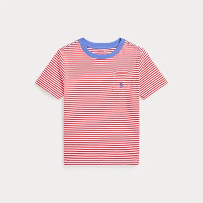 Polo Ralph Lauren Kids' Striped Cotton Jersey Pocket Tee In Starboard Red,white