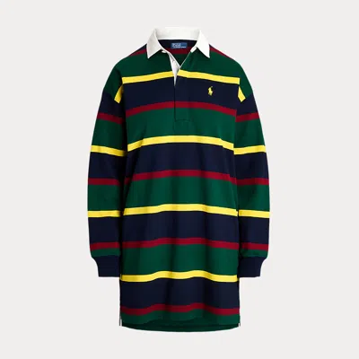 Polo Ralph Lauren Striped Cotton Jersey Rugby Dress In Hunter Green Multi