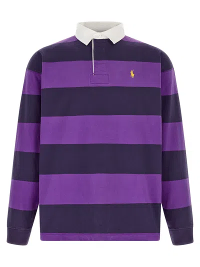 Polo Ralph Lauren Striped Cotton Jersey Rugby Shirt In Purple