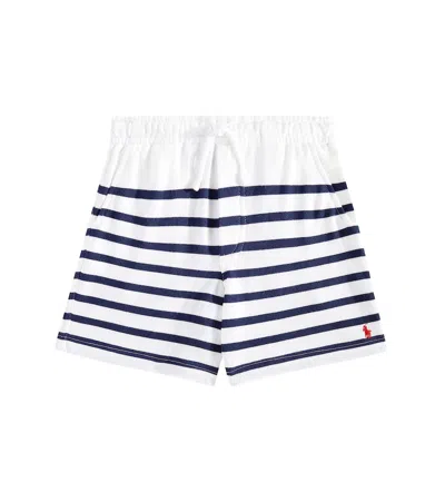 Polo Ralph Lauren Kids' Striped Cotton Jersey Shorts In White/spring Navy/c3807