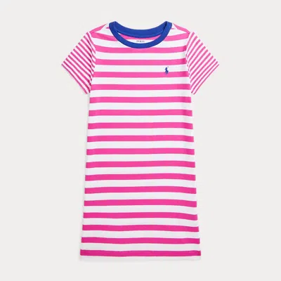 Polo Ralph Lauren Kids' Striped Cotton Jersey Tee Dress In Belmont Pink/white