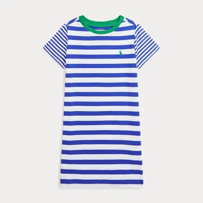 Polo Ralph Lauren Kids' Striped Cotton Jersey Tee Dress In Cruise Royal/white