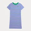 Polo Ralph Lauren Striped Cotton Jersey Tee Dress In Cruise Royal/white