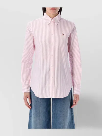 Polo Ralph Lauren Striped Shirt With Button-down Collar And Slim Fit In Pink
