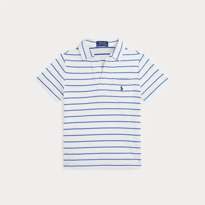Polo Ralph Lauren Kids' Striped Cotton-linen Polo Shirt In Deckwash White,scottsdale Blue