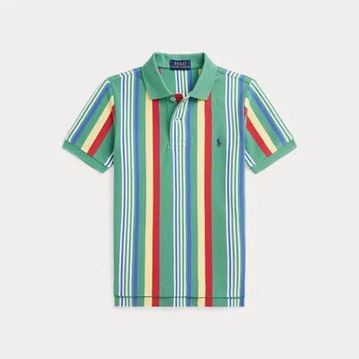 Polo Ralph Lauren Kids' Striped Cotton Mesh Polo Shirt In Haven Green Multi