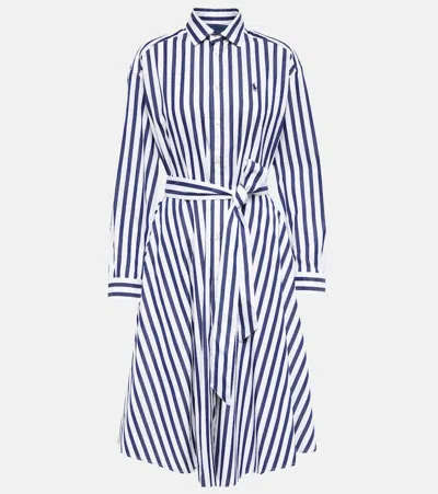 Polo Ralph Lauren Striped Cotton Midi Shirt Dress In Blue