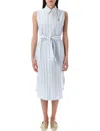 Polo Ralph Lauren Striped Cotton Oxford Belted Shirtdress In White Lake Blue Stripe