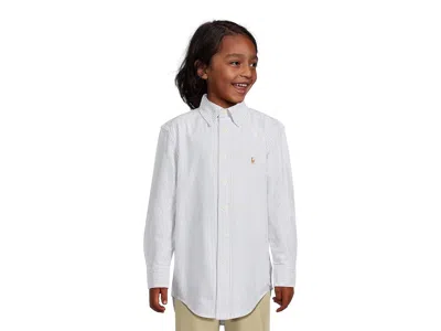 Polo Ralph Lauren Striped Cotton Oxford Shirt (big Kids) Boy's Long Sleeve Button Up Light Blue Stripe : Md (10-12 Big In White