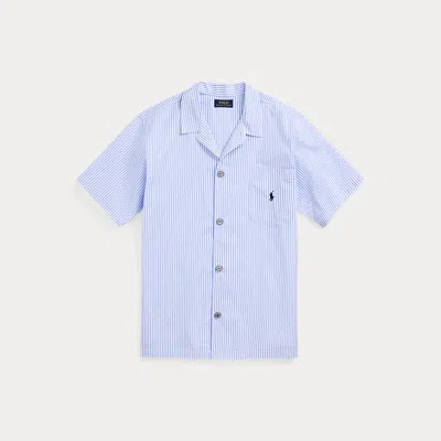 Polo Ralph Lauren Striped Cotton Pajama Shirt In Blue Flower Stripe