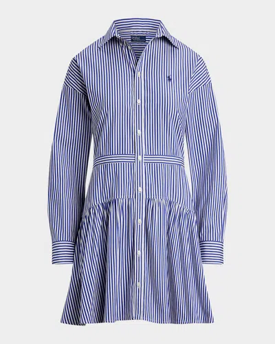 Polo Ralph Lauren Striped Cotton Paneled Shirtdress In Blue