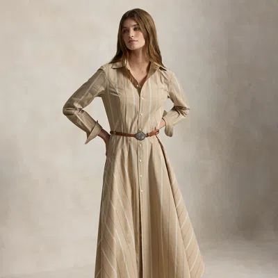 Polo Ralph Lauren Striped Cotton Paneled Shirtdress In Tan Cream In Brown