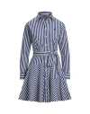 Polo Ralph Lauren Striped Cotton Paneled Shirtdress In Navy