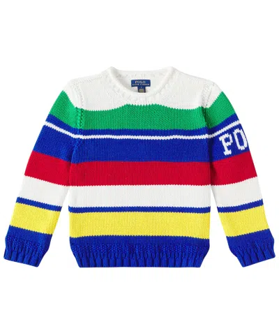 Polo Ralph Lauren Kids' Logo Striped Cotton Sweater In Multi Stripe