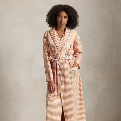Polo Ralph Lauren Striped Cotton Poplin Robe In Tangerine