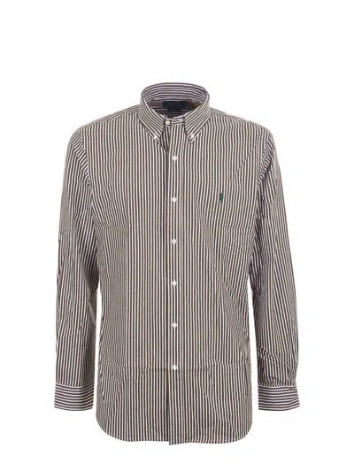 Polo Ralph Lauren Striped Cotton Poplin Shirt In Gray