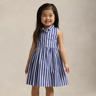 Polo Ralph Lauren Kids' Striped Cotton Poplin Shirtdress In Royal White