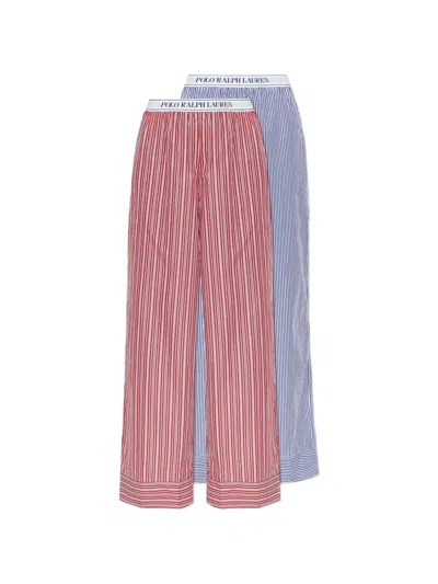 Polo Ralph Lauren Striped Cotton Pyjama Bottoms (set Of 2) In Red