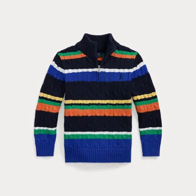 Polo Ralph Lauren Kids' Striped Cotton Quarter-zip Sweater In Multi Stripe