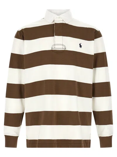 Polo Ralph Lauren Striped Cotton Rugby Rugby Shirt In Brown