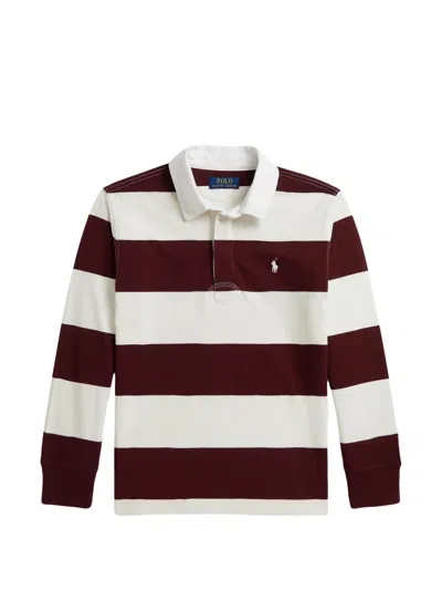 Polo Ralph Lauren Kids' Striped Cotton Rugby Shirt In Red