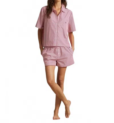 Polo Ralph Lauren Striped Cotton Shirt & Short Pajama Set In College Pink In Multi