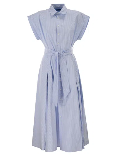 Polo Ralph Lauren Striped Cotton Shirt Dress With Belt In Blue