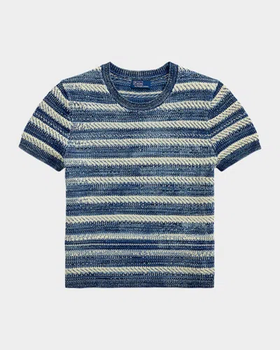 Polo Ralph Lauren Striped Cotton Short-sleeve Sweater In Blue